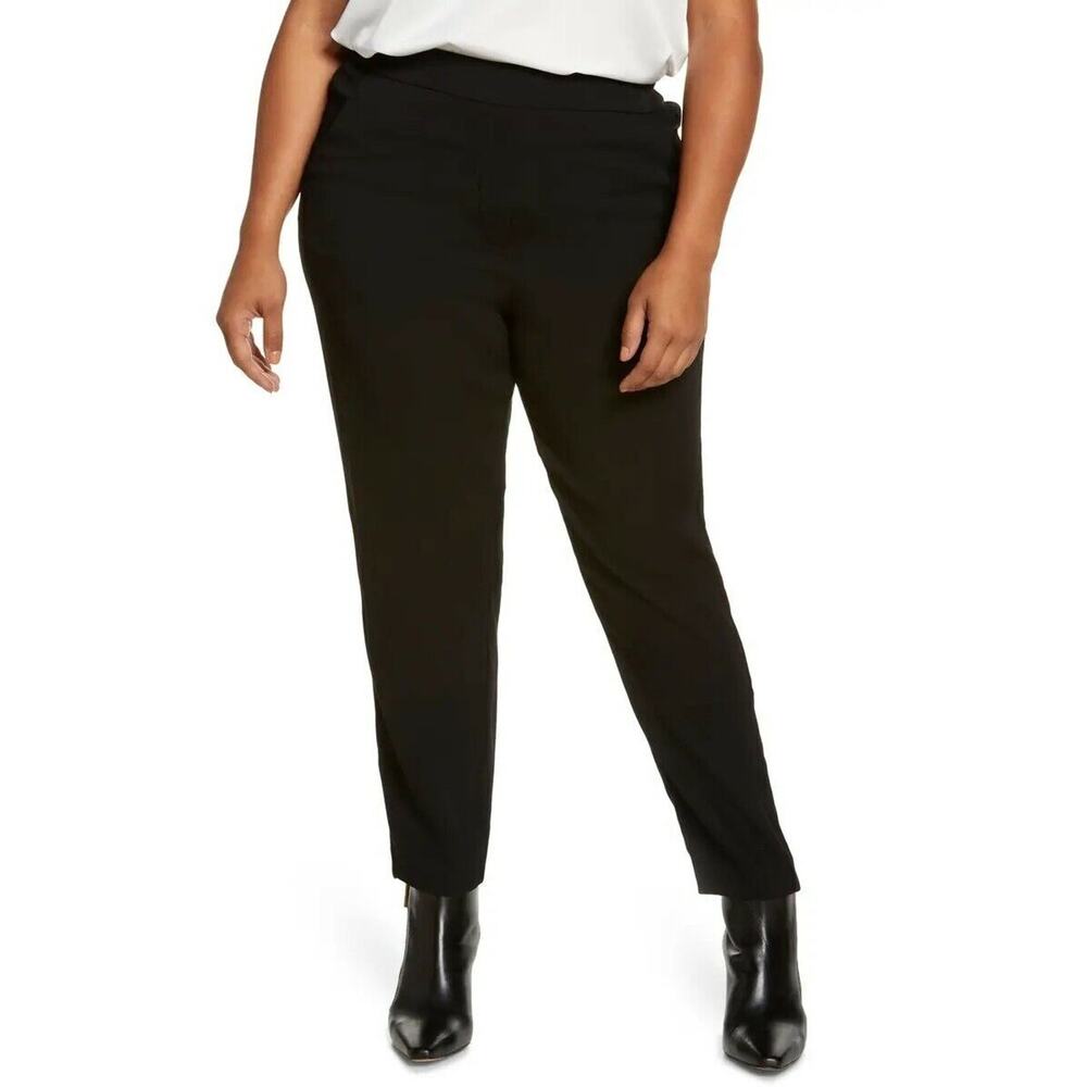 Halogen Women Viscose Casual Flat Front Relaxed Crop Black Pants Plus Size 20W